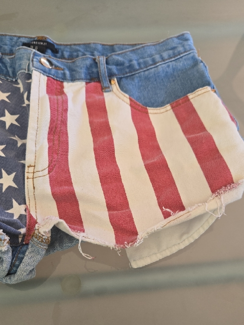 Denim American Flag Patchwork Women’s Shorts - Picture 2 of 7